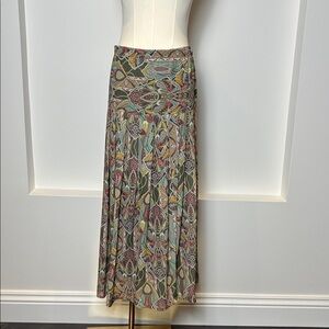 Printed Bohemian Maxi Skirt in Olive Multi